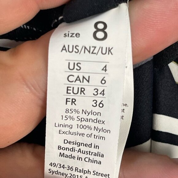 bond-eye Australia Slimming Ruched Striped One Piece Swimsuit US 4 black white - Picture 8 of 8